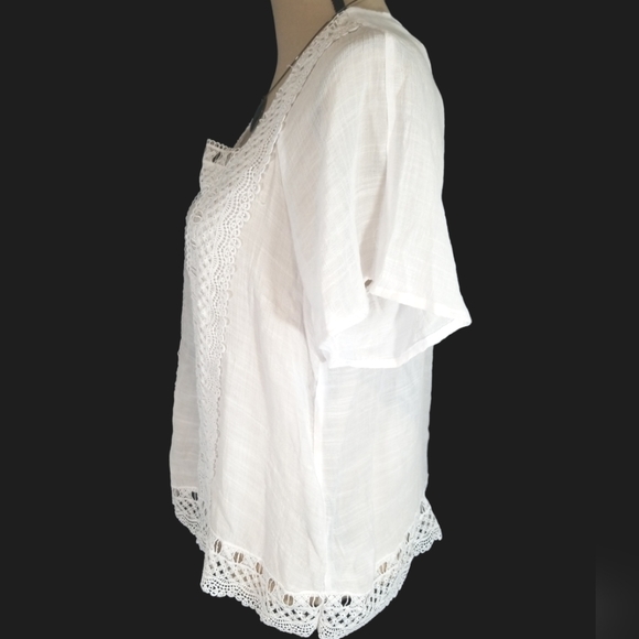 Zac & Rachel Square Neckline Short Sleeves White Top. Size PL - Picture 3 of 12